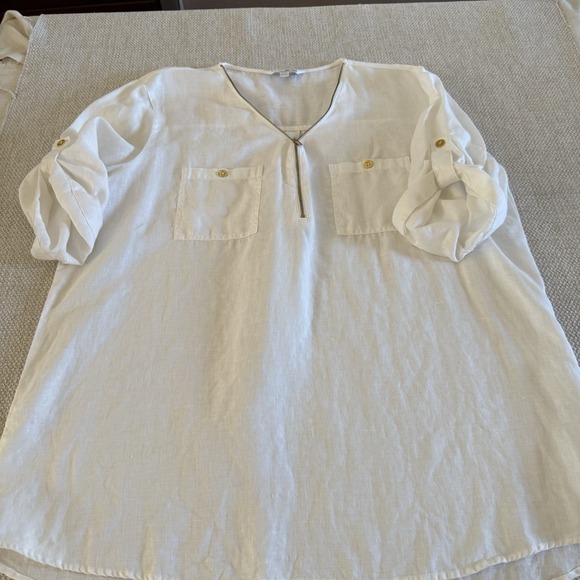 Ellen Tracy womens shirt size XXL 100% linen roll-tab sleeve popover beach - Picture 6 of 13